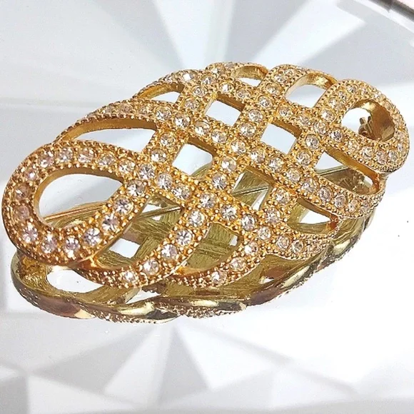 Christian Dior LARGE Pave Crystal & Gold Brooch